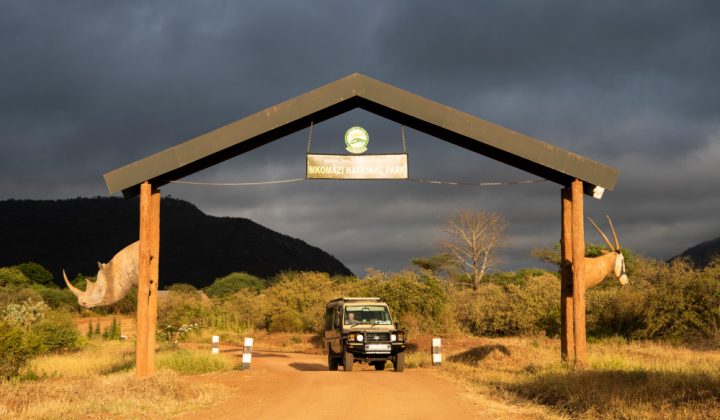 Safari vehicle at the entrance gate, Mkomazi National Park, Tanzania